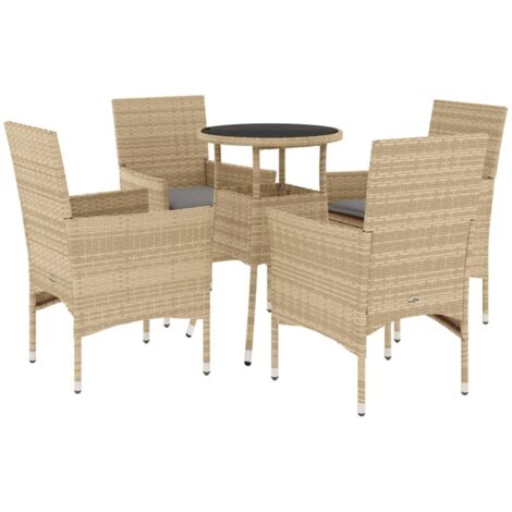 Ensemble à manger de jardin et coussins 5 pcs，Salon de jardin beige rotin verre CFW16042