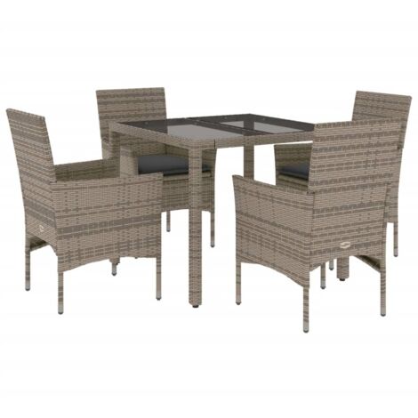 Ensemble à manger de jardin et coussins 5 pcs，Salon de jardin gris rotin verre CFW12366