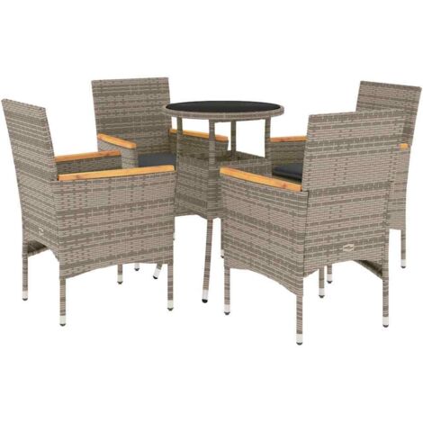 Ensemble à manger de jardin et coussins 5 pcs，Salon de jardin gris rotin verre CFW18337