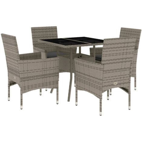 Ensemble à manger de jardin et coussins 5 pcs，Salon de jardin gris rotin verre CFW33136