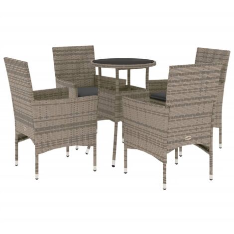 Ensemble à manger de jardin et coussins 5 pcs，Salon de jardin gris rotin verre CFW51843