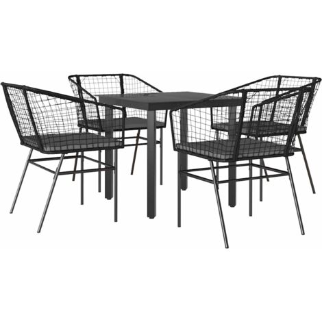 Ensemble à manger de jardin et coussins 5 pcs，Salon de jardin noir rotin verre CFW30902