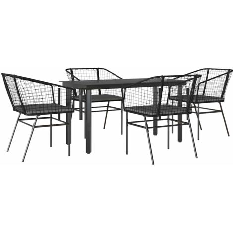 Ensemble à manger de jardin et coussins 5 pcs，Salon de jardin noir rotin verre CFW35383
