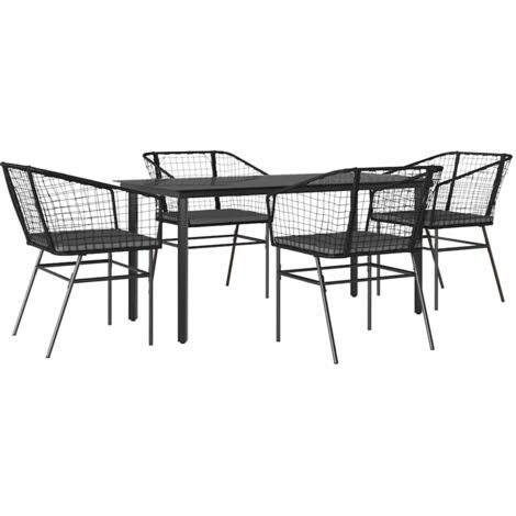 Ensemble à manger de jardin et coussins 5 pcs，Salon de jardin noir rotin verre CFW35968