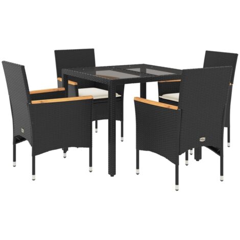 Ensemble à manger de jardin et coussins 5 pcs，Salon de jardin noir rotin verre CFW48240