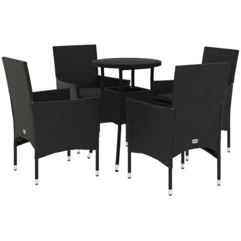 Ensemble à manger de jardin et coussins 5 pcs，Salon de jardin noir rotin verre CFW61970