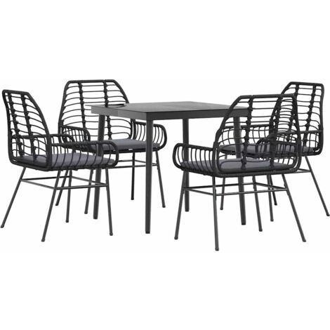 Ensemble à manger de jardin et coussins 5 pcs，Salon de jardin noir rotin verre CFW74991