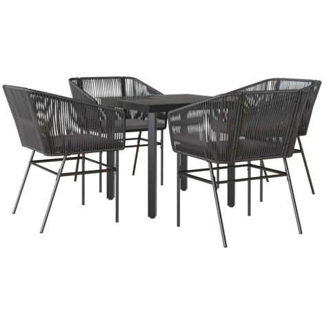 Ensemble à manger de jardin et coussins 5 pcs，Salon de jardin noir rotin verre CFW84596