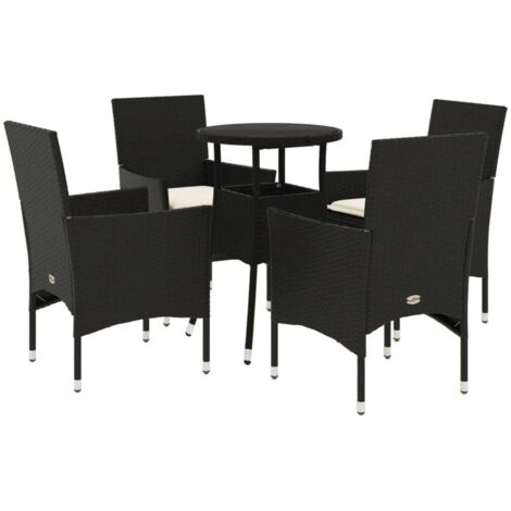 Ensemble à manger de jardin et coussins 5 pcs，Salon de jardin noir rotin verre CFW90783