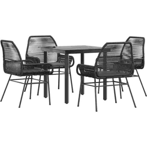 Ensemble à manger de jardin et coussins 5 pcs，Salon de jardin noir rotin verre CFW90819