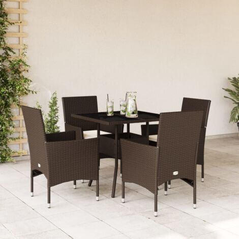 Ensemble à manger de jardin et coussins 5pcs marron rotin verre vidaXL