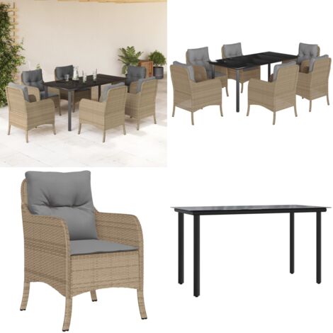 Ensemble à manger de jardin et coussins 7 pcs beige poly rotin - Chaises de jardin - Coussins de siège