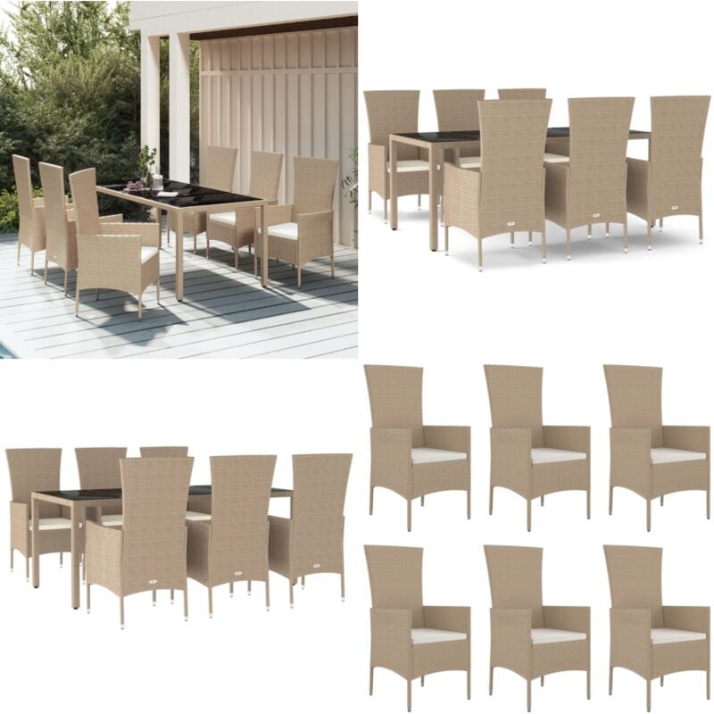 Ensemble à manger de jardin et coussins 7 pcs beige poly rotin - Salon De Jardin - Mobilier De Jardin - Set De Salon De Jardin - Table De Jardin