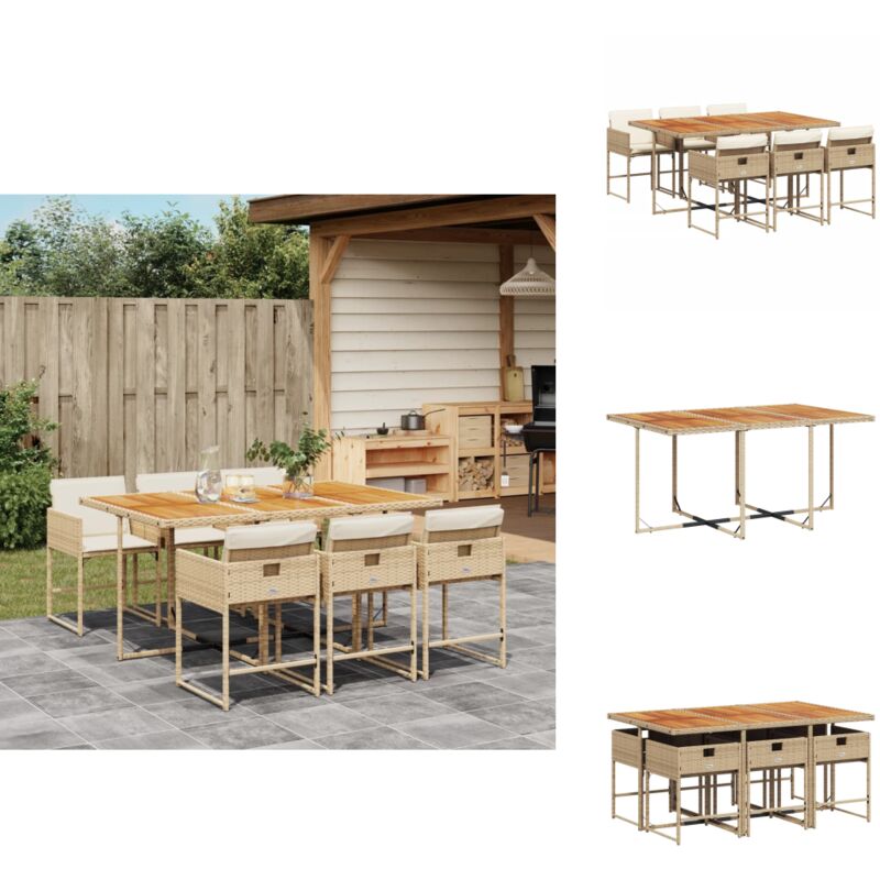 Ensemble à manger de jardin et coussins 7 pcs beige poly rotin - Meubles De Jardin - Salon De Jardin - Set De Jardin - Table De Jardin - Chaises De