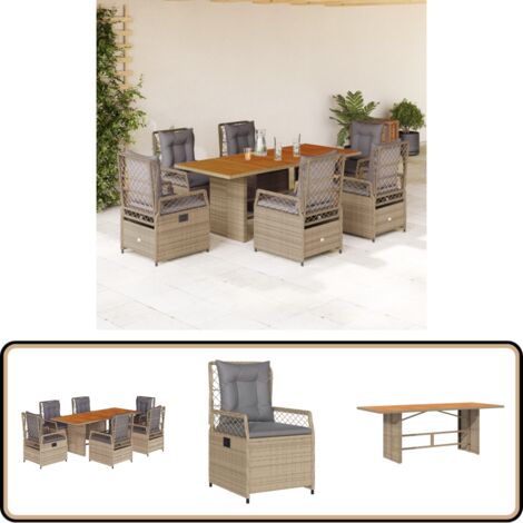 Ensemble à manger de jardin et coussins 7 pcs beige poly rotin - Salon De Jardin - Meuble De Jardin - Set De Salon De Jardin - Table De Jardin - Chaises De Jardin