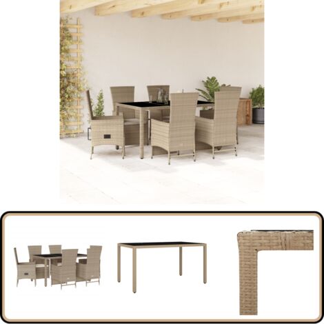 Ensemble à manger de jardin et coussins 7 pcs beige poly rotin - Salon De Jardin - Meuble De Jardin - Set Salon De Jardin - Table De Jardin - Chaises De Jardin