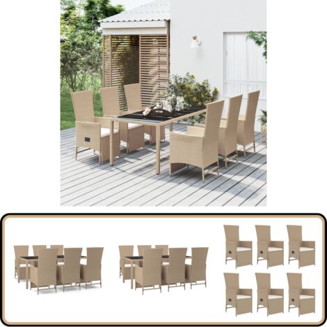 Ensemble à manger de jardin et coussins 7 pcs beige poly rotin - Salon De Jardin - Mobilier De Jardin - Set De Salon De Jardin - Table De Jardin - Chaise Inclinable
