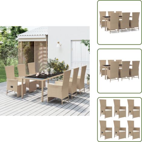 Ensemble à manger de jardin et coussins 7 pcs beige poly rotin - Salon De Jardin - Mobilier De Jardin - Set De Salon De Jardin - Table De Jardin - Chaise Inclinable