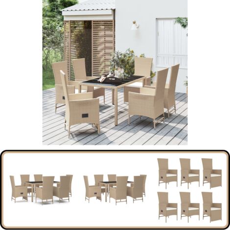 Ensemble à manger de jardin et coussins 7 pcs beige poly rotin - Salon De Jardin - Mobilier De Jardin - Set Salon De Jardin - Table De Jardin - Chaise Inclinable