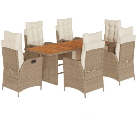 Ensemble à manger de jardin et coussins 7 pcs beige poly rotin vidaXL