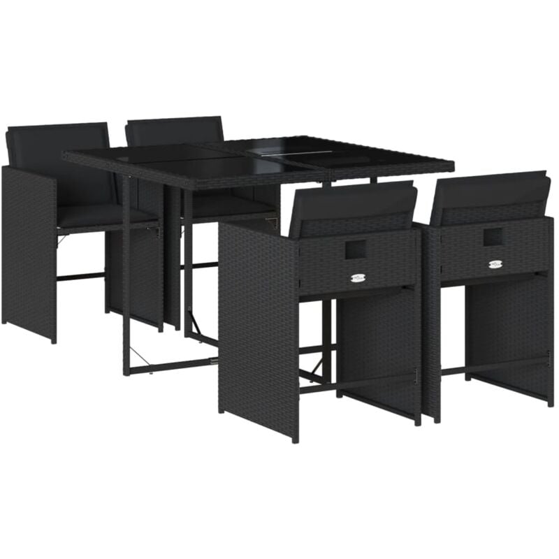 vidaXL Ensemble à manger de jardin coussins 5pcs Noir Résine tressée