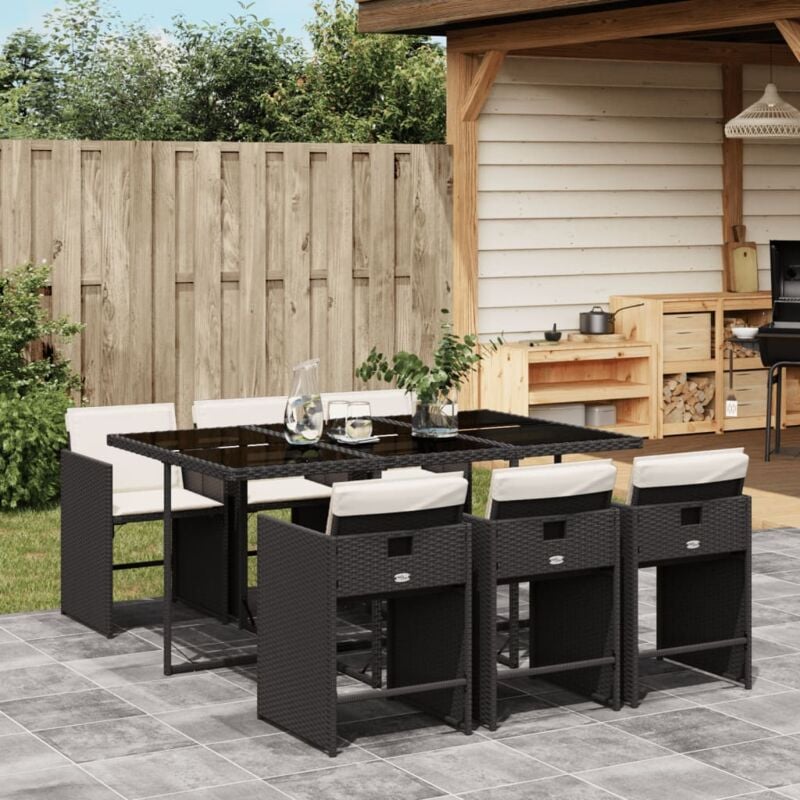 Ensemble à manger de jardin coussins 7pcs Noir Résine tressée - Vidaxl