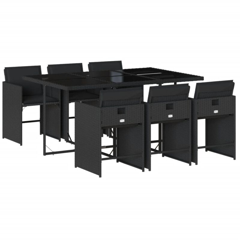 Ensemble à manger de jardin coussins 7pcs Noir Résine tressée - Vidaxl