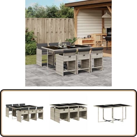Ensemble à manger de jardin et coussins 7 pcs gris clair rotin - Salon De Jardin - Meuble De Jardin - Set Salon De Jardin - Résine Tressée - Mobilier Extérieur