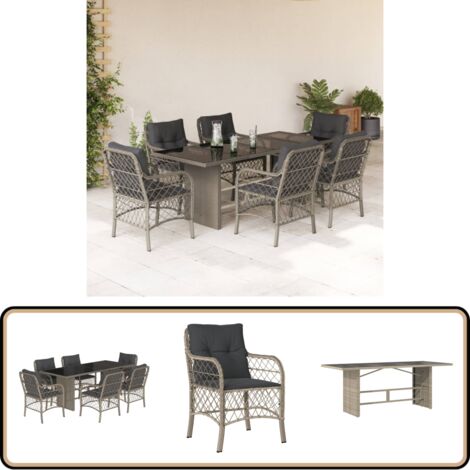 Ensemble à manger de jardin et coussins 7 pcs gris clair rotin - Salon De Jardin - Mobilier De Jardin - Set De Jardin - Table De Jardin - Chaises De Jardin