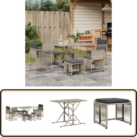 Ensemble à manger de jardin et coussins 7 pcs gris clair rotin - Salon De Jardin - Set Salon De Jardin - Mobilier De Jardin - Table De Jardin - Chaises De Jardin