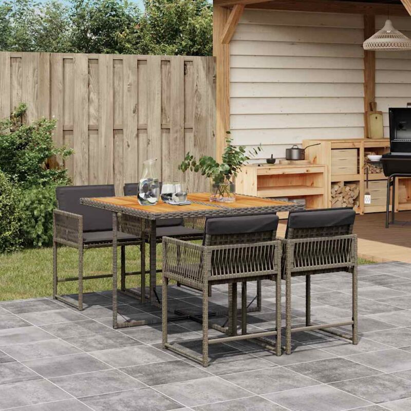 Ensemble à manger de jardin 5 pcs coussins gris résine tressée - Vidaxl
