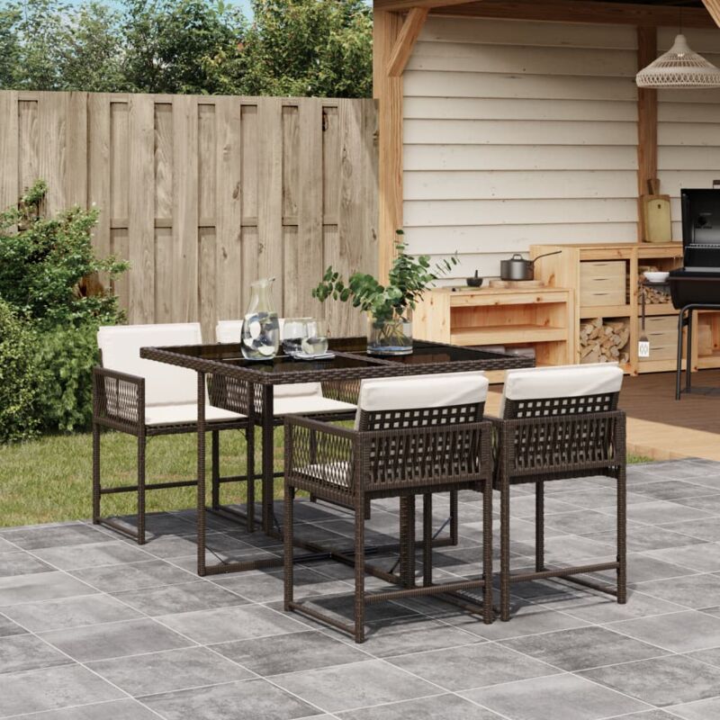 Ensemble à manger de jardin 5 pcs et coussins marron poly rotin - Vidaxl