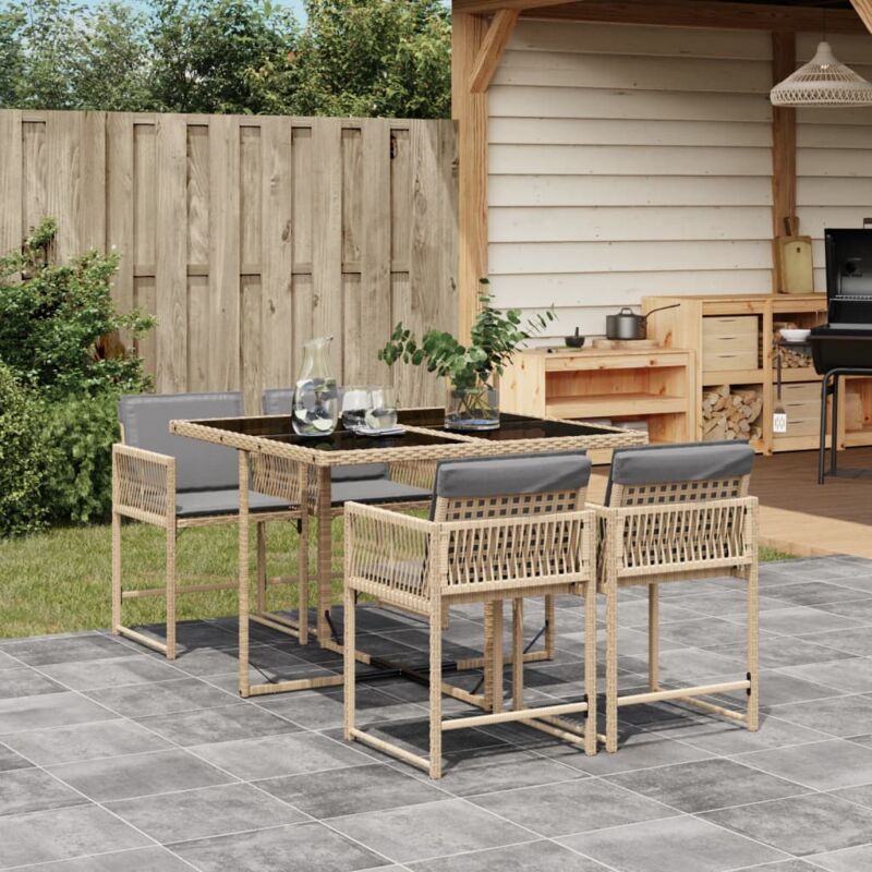 Ensemble à manger de jardin coussins 5 pcs mélange beige rotin - Vidaxl