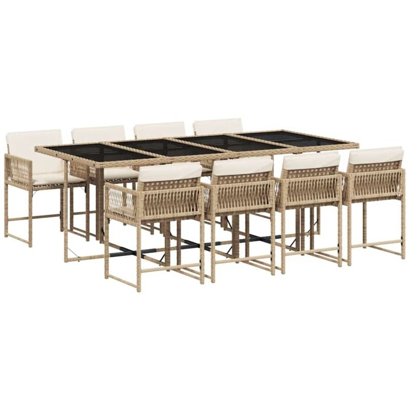 Ensemble à manger de jardin et coussins 9 pcs beige Poly rotin - Vidaxl
