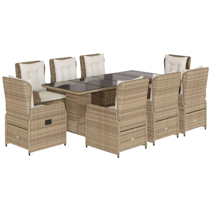 Ensemble à manger de jardin et coussins 9 pcs beige Poly rotin Vidaxl