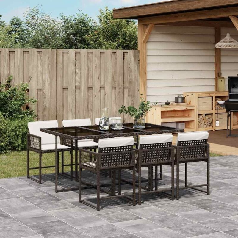 Vidaxl - Ensemble à manger de jardin et coussins 7 pcs marron rotin