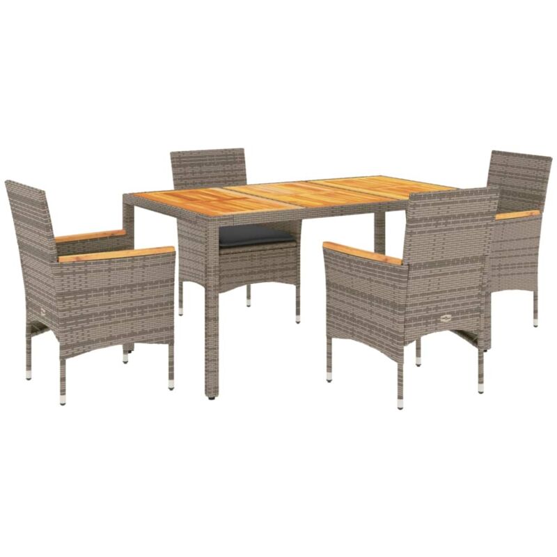 Ensemble à manger de jardin et coussins 5 pcs gris rotin acacia Vidaxl