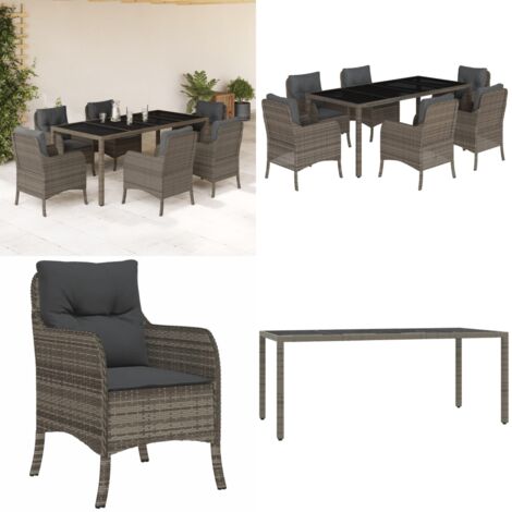 Ensemble à manger de jardin et coussins 7 pcs gris rotin - Chaises de jardin - Table de jardin
