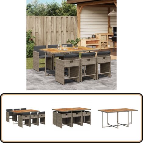 Ensemble à manger de jardin et coussins 7 pcs gris rotin - Salon De Jardin - Meuble De Jardin - Set De Jardin - Table De Jardin - Chaises De Jardin