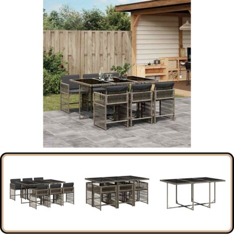 Ensemble à manger de jardin et coussins 7 pcs gris rotin - Salon De Jardin - Meuble De Jardin - Set De Salon De Jardin - Mobilier De Jardin - Table De Jardin