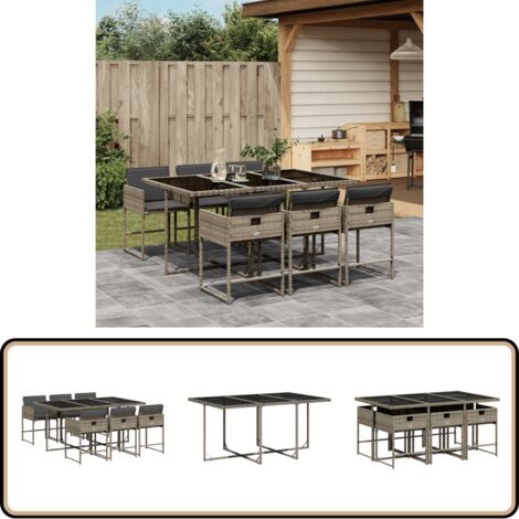 Ensemble à manger de jardin et coussins 7 pcs gris rotin - Salon De Jardin - Meuble De Jardin - Set De Salon De Jardin - Résine Tressée - Mobilier D'extérieur