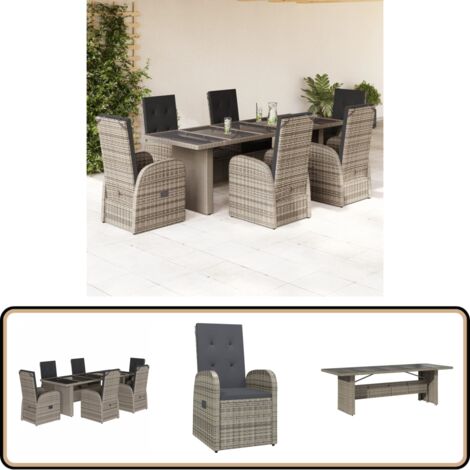 Ensemble à manger de jardin et coussins 7 pcs gris rotin - Salon De Jardin - Meuble De Jardin - Set De Salon De Jardin - Table De Jardin - Chaises De Jardin