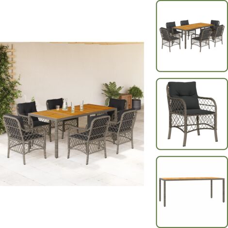 Ensemble à manger de jardin et coussins 7 pcs gris rotin - Salon De Jardin - Mobilier De Jardin - Set De Jardin - Table De Jardin - Chaises De Jardin