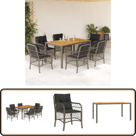 Ensemble à manger de jardin et coussins 7 pcs gris rotin - Salon De Jardin - Mobilier De Jardin - Set De Salon De Jardin - Table De Jardin - Chaises De Jardin