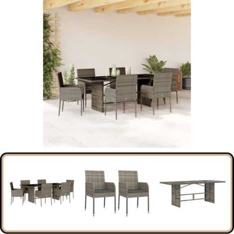 Ensemble à manger de jardin et coussins 7 pcs gris rotin - Salon De Jardin - Mobilier De Jardin - Set De Table - Chaises De Jardin - Ensemble Salon De Jardin