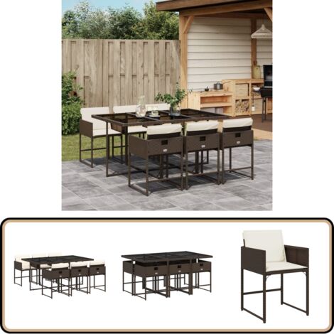 Ensemble à manger de jardin et coussins 7 pcs marron rotin - Salon De Jardin - Meuble De Jardin - Set De Salon De Jardin - Mobilier De Jardin - Table De Jardin