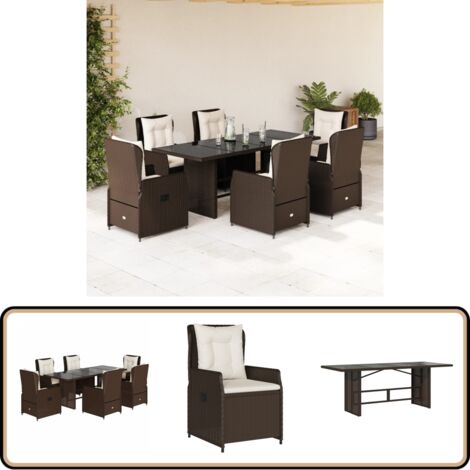 Ensemble à manger de jardin et coussins 7 pcs marron rotin - Salon De Jardin - Meuble De Jardin - Set Salon De Jardin - Table De Jardin - Chaises De Jardin