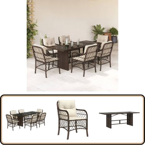 Ensemble à manger de jardin et coussins 7 pcs marron rotin - Salon De Jardin - Set De Salon De Jardin - Mobilier De Jardin - Table De Jardin - Chaises De Jardin