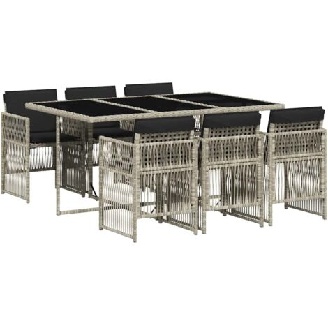 Ensemble à manger de jardin et coussins 7 pcs  Mobilier de jardin gris clair rotin