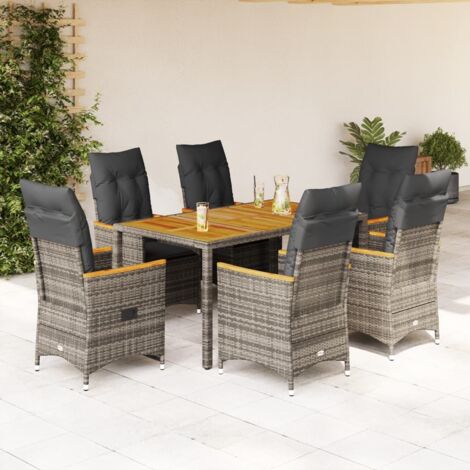 Ensemble à manger de jardin et coussins 7 pcs-Salon de jardin gris rotin 930062